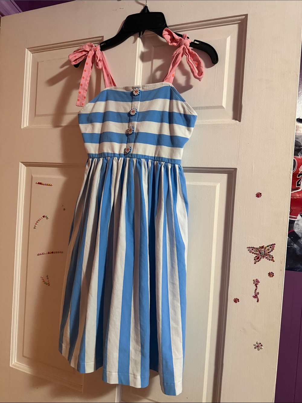Wildflowers Blue & White Striped Tie-Shoulder Casual Kids Dress